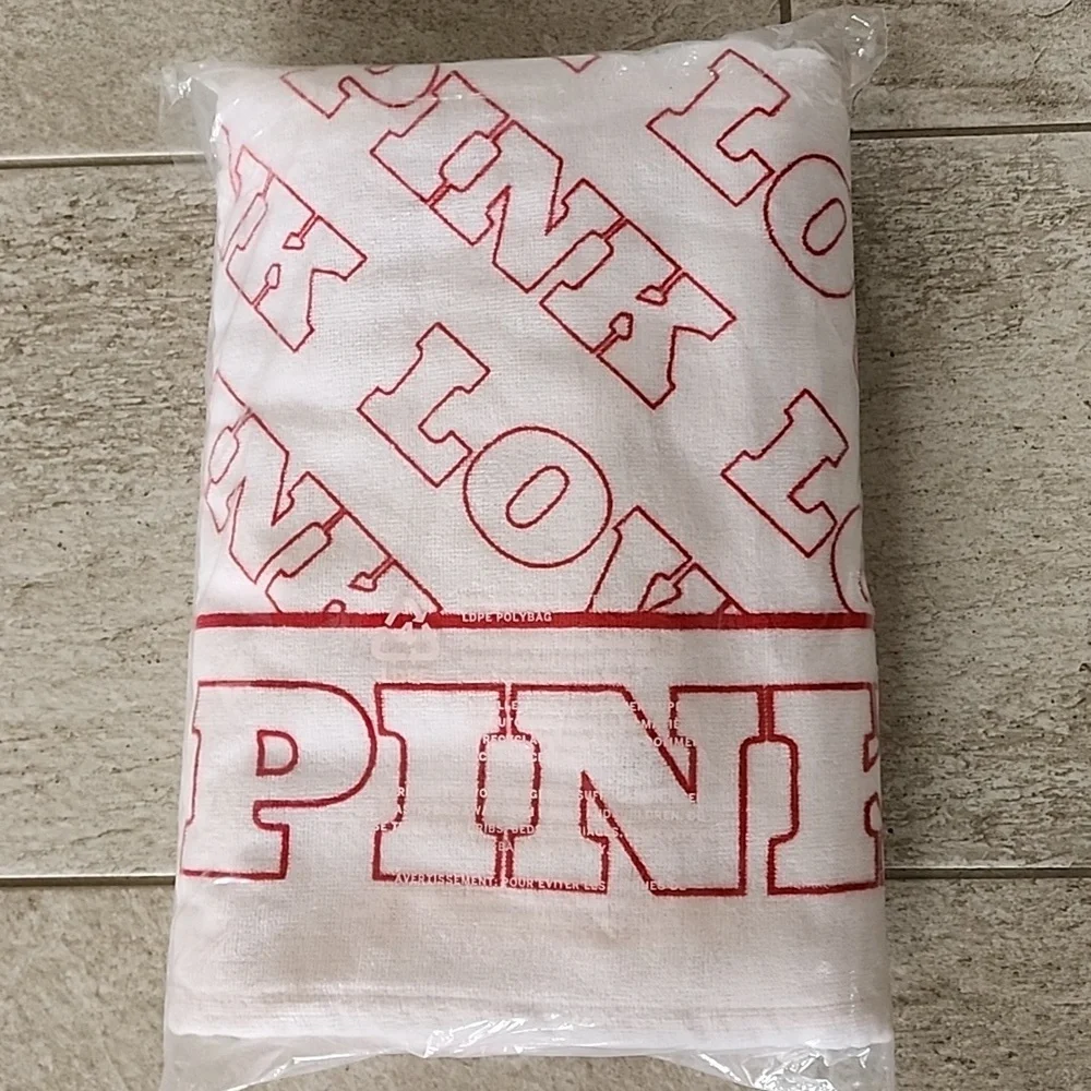 PINK White & Red Logo Beach Towel